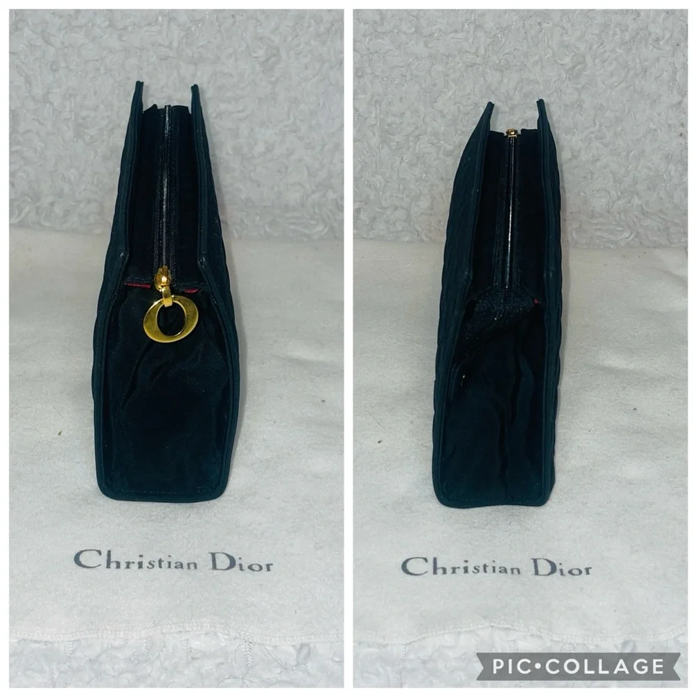 Christian Dior CD Cannage Black Quilted Zip Clutch Pouch Organizer Bag